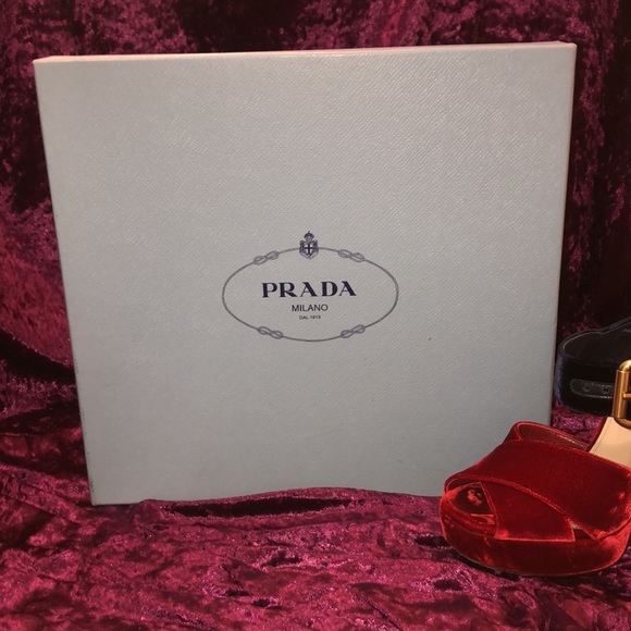 Prada Velvet Chunky Heel Sandals - Picture 13 of 16